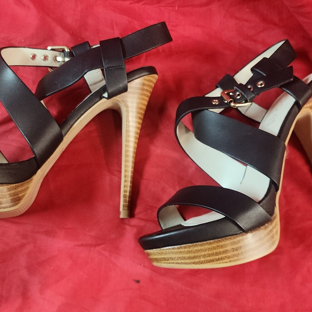 Aldo Wood Platform Black Straps Sandal Heels 8.5 Good Condition - Picture 4 of 8